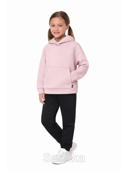 Трикотажний костюм на флісі пудровий з чорним штанами для дівчинки